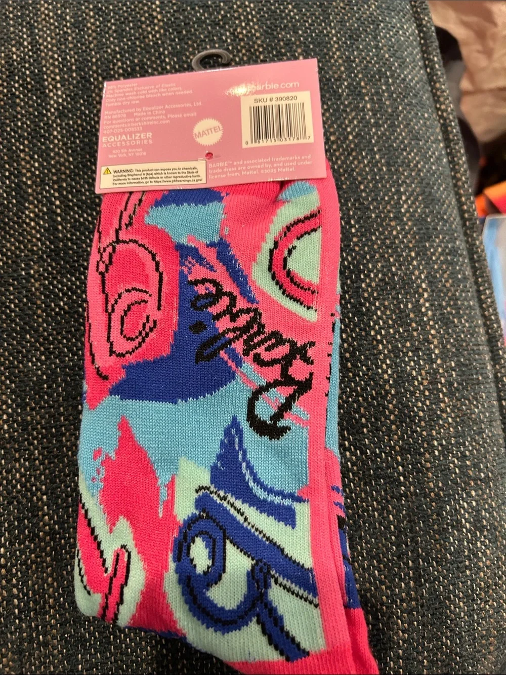 Barbie Pink, Blue & Aqua Abstract Crew Socks - Men